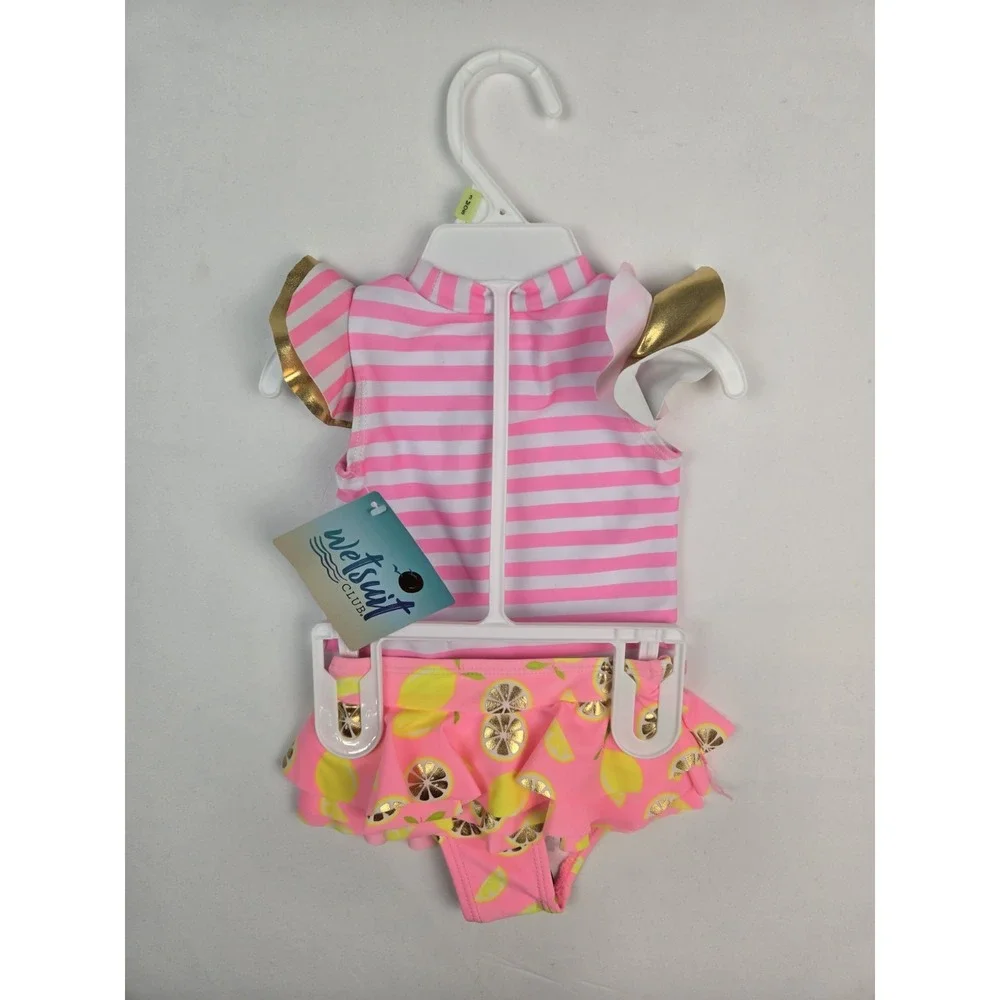 Wetsuit Club kids bathing suit girls NWT size 3M Rashti Baby lemon 2 piece upf50